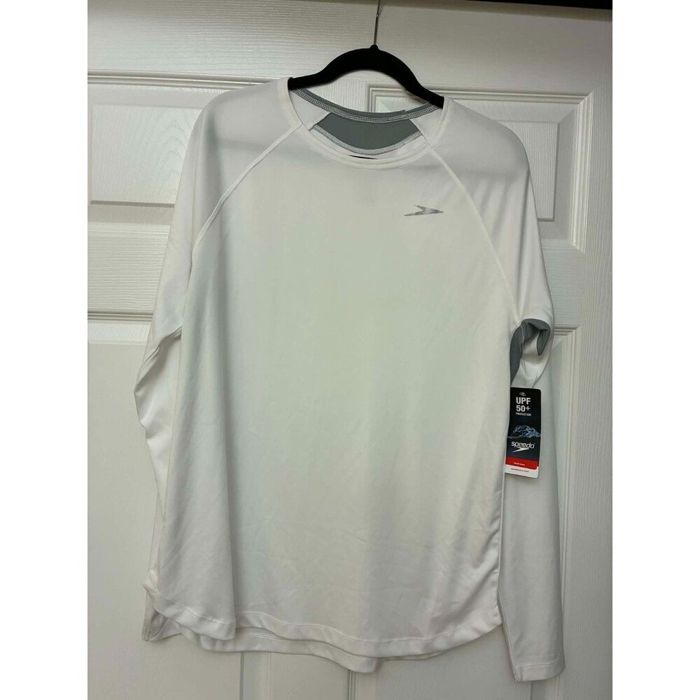 Speedo Men's Long Sleeve Performance‎ Shirt White Medium UPF 50+ NWT